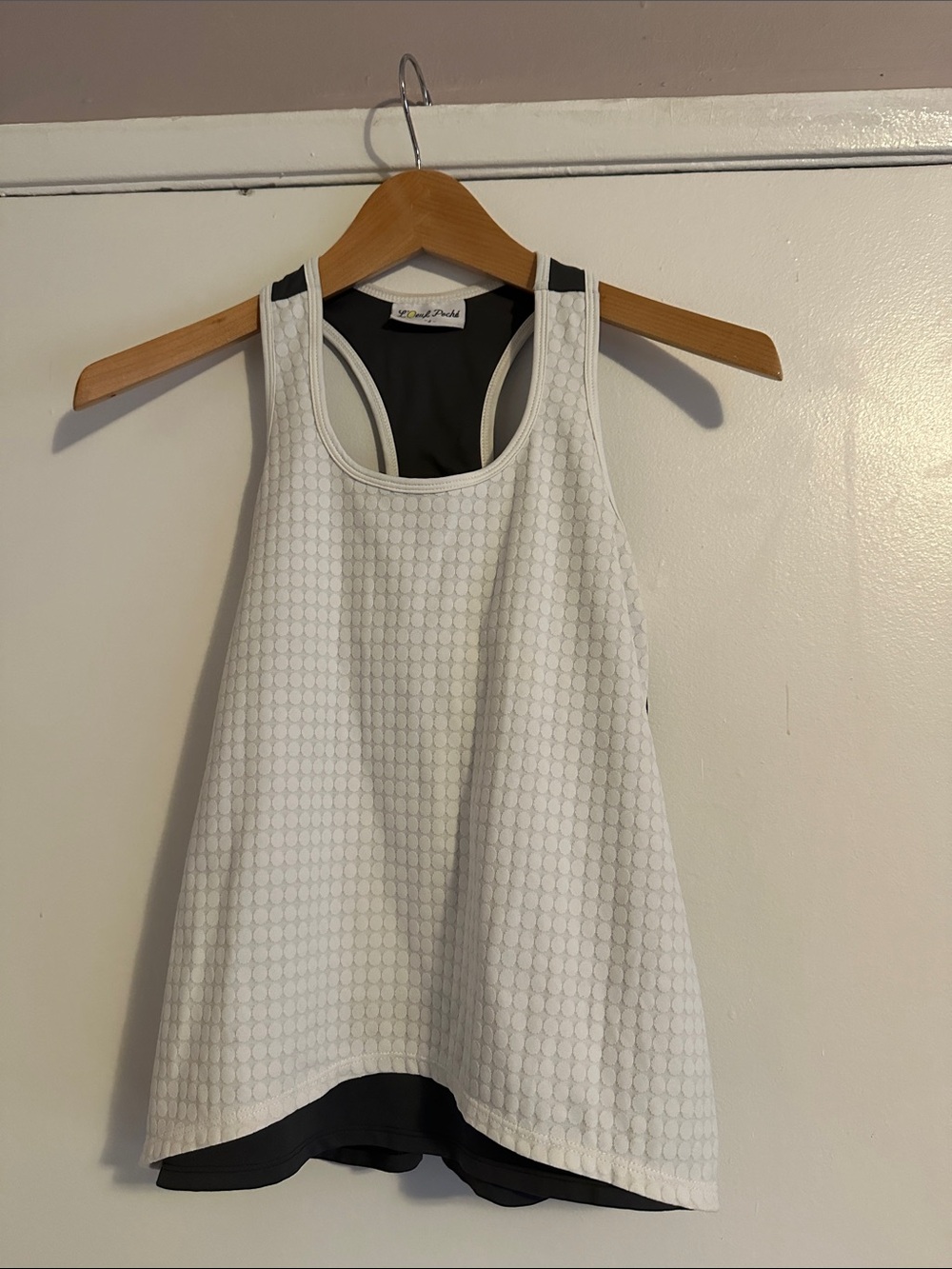 White Textured Athletic Tank Top with Black Liner